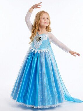 Ice Queen Inspired Blue Princess Dress with Long Cape